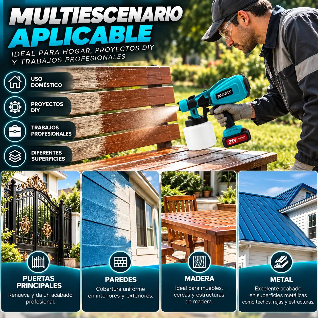 Pistola SOARFLY aplicada en madera, paredes, metal y puertas