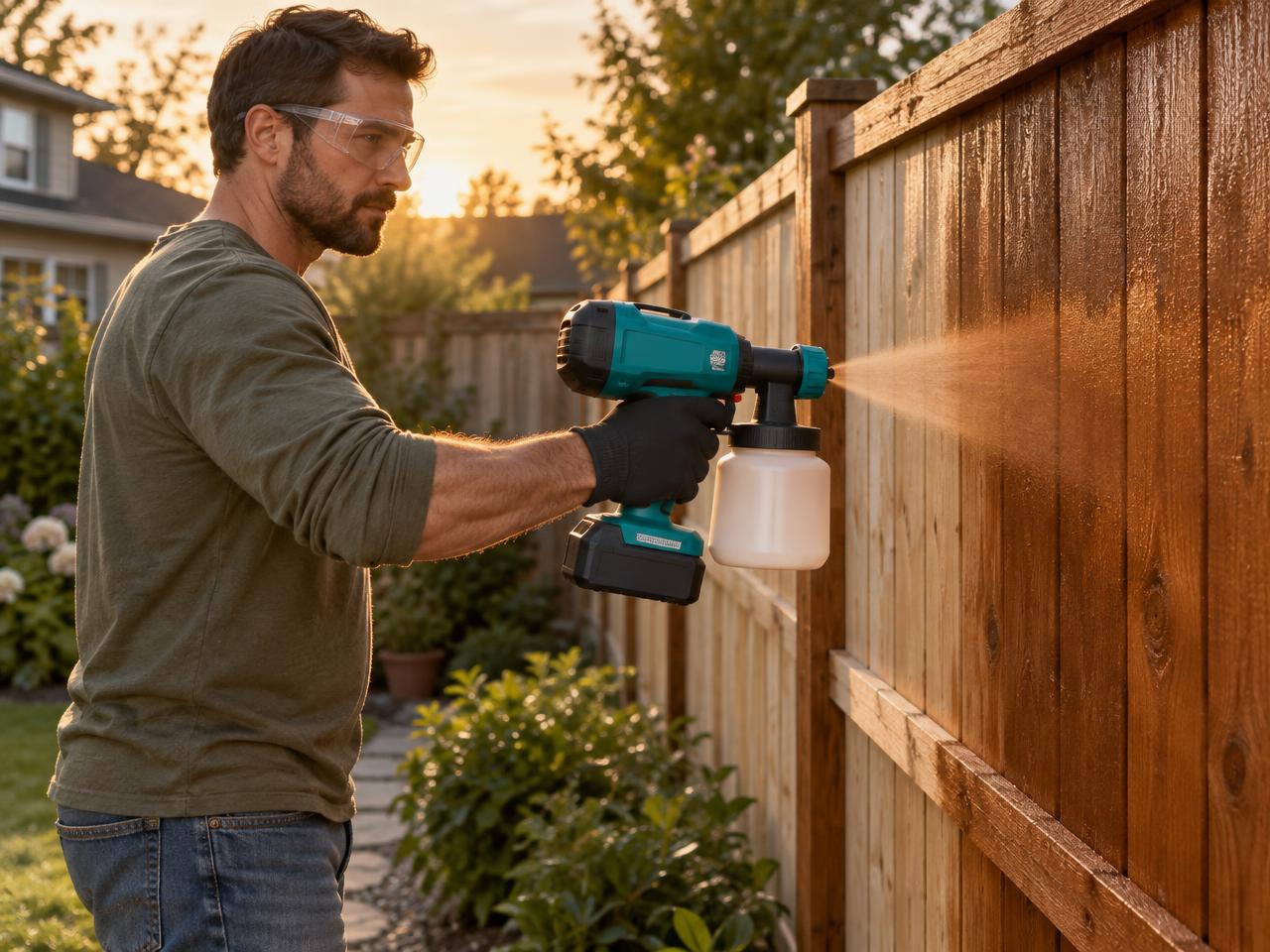 Cerca de madera pintada en exterior
