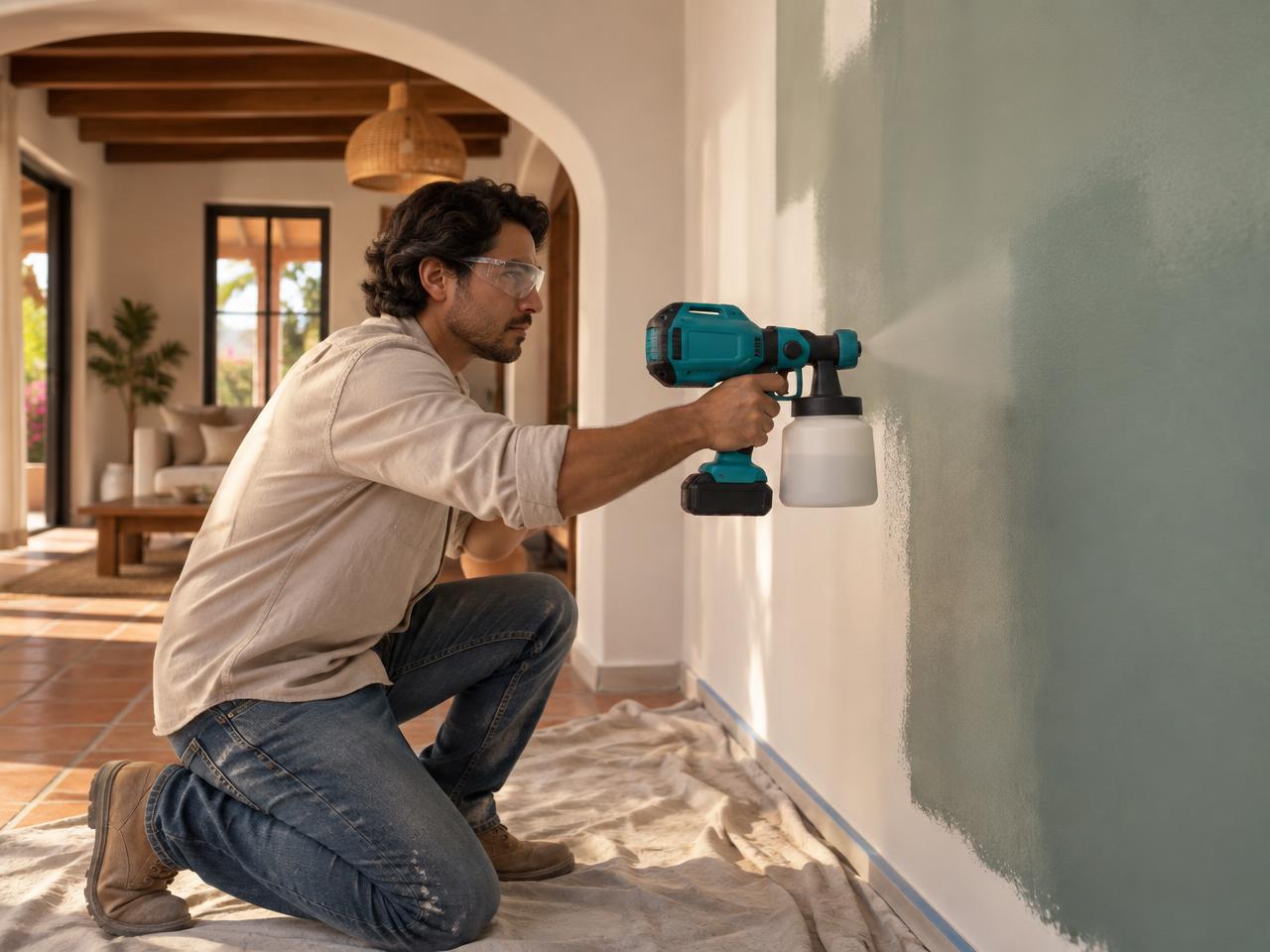 Pared interior pintada con pulverizador